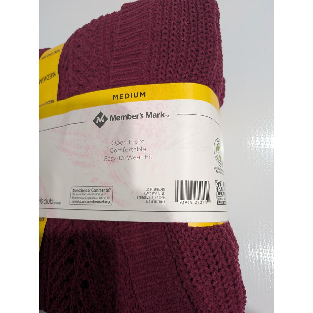 Members Mark Chenille Cardigan Sweater M Raspberry Red Open Front Cutouts‎ Soft - Picture 11 of 12